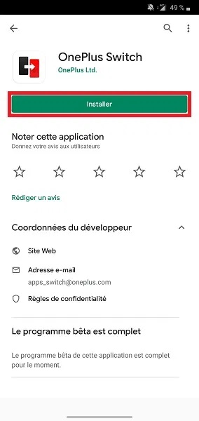 Lancer le transfert depuis un ancien Android